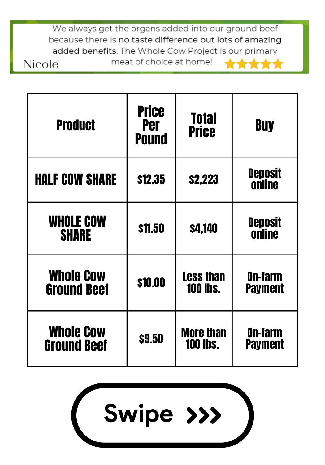 Whole Cow Deposit - $1600
